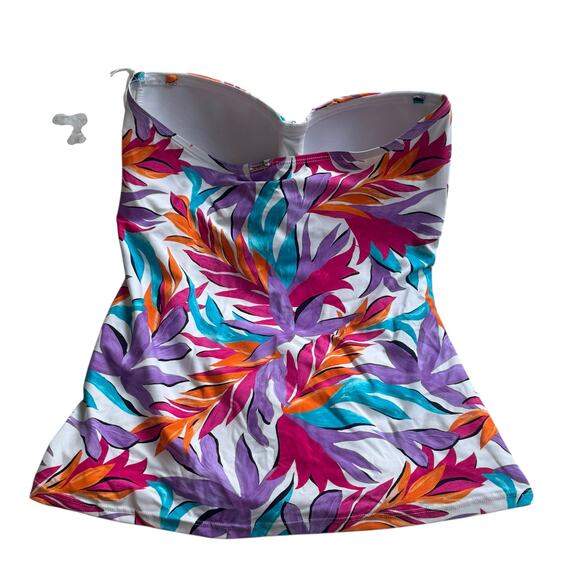 Anne Cole Twist-Front Bandeau Tankini Top White Floral Print Size M NWOT - Picture 4 of 10